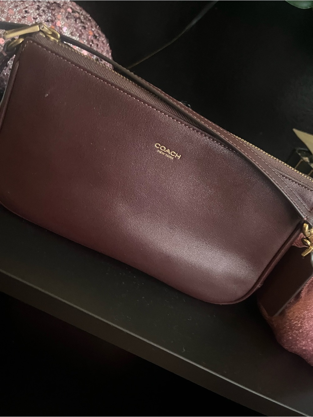 Coach Burgundy Leather Crossbody Wristlet with Gold Accent